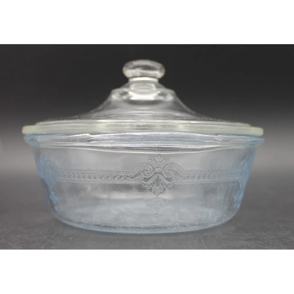 Vintage Fire-King Sapphire Blue Philbe Casserole Dish w/ Clear Glass Lid 6